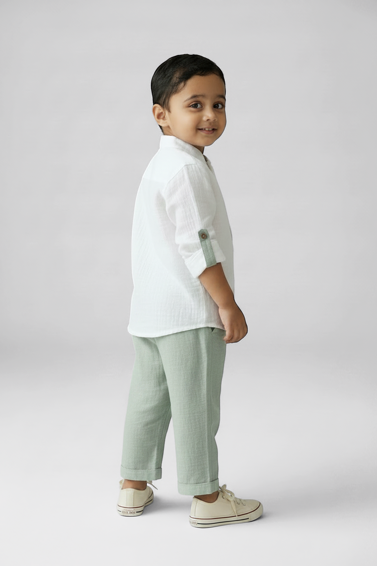 Cream Shirt with Green Trousers Set | Classic Co-ord | Luum Kids
