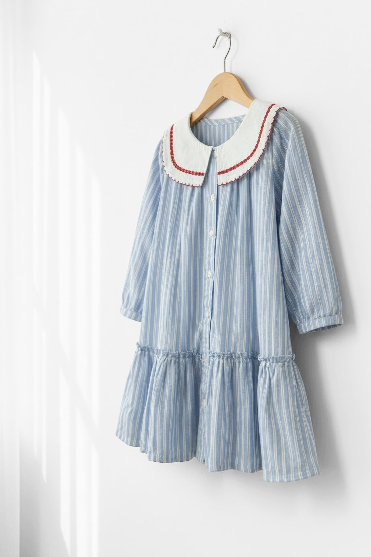 Blue Striped Peter Pan Collar Dress | Red Trim | Luum Kids Wear