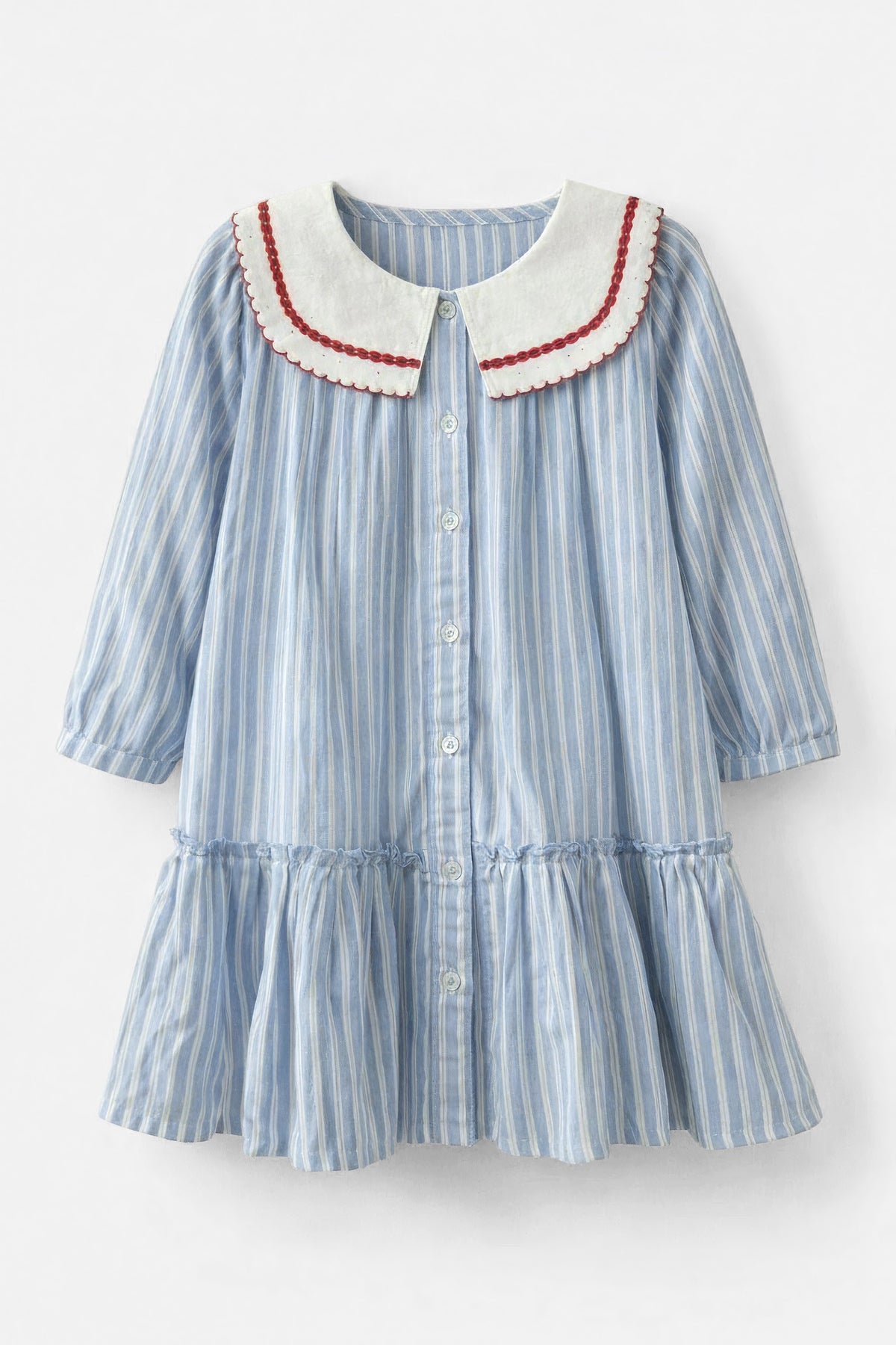 Blue Striped Peter Pan Collar Dress | Red Trim | Luum Kids Wear